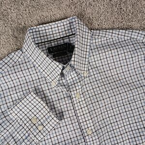 Lauren Ralph Lauren Men's Classic Fit Stretch White Blue Checked Dress Shirt